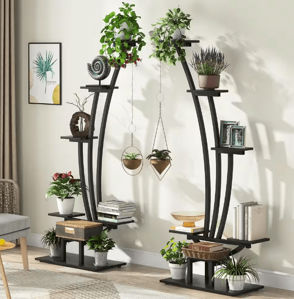 Wellston 59.8 in. Black 5-Tier Indoor Plant Stand Flower Rack with 2-Hooks (Pack of 2)