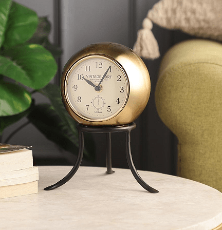 Seated Sphere Clock in Gold & Black Colour