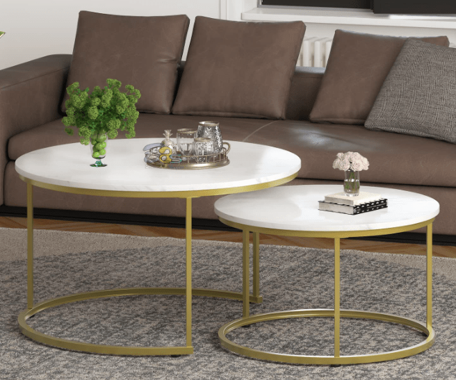 Round Side Coffee Table Sets,2 Piece MDF Top Couch Table,Stacking Nesting Table