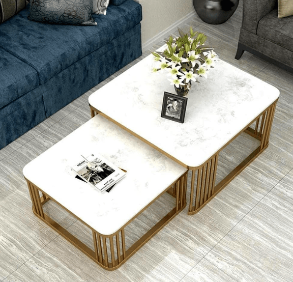 Square Coffee Tables,2 Square Nesting Table Set Coffee Table with Storage Open Shelf for Living Room