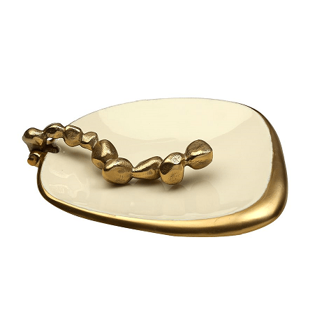 Stones Serving ware Ivory enamle - Napkin Holder Gold