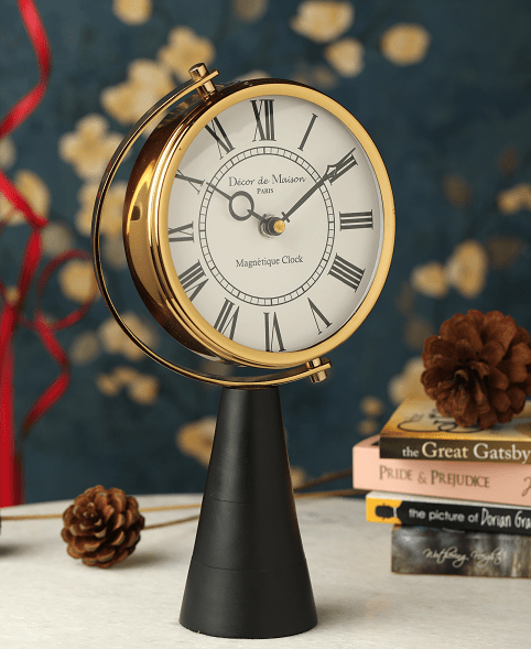 Black Wood's Pedestal Clock in Reflective Gold
