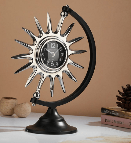 Helios Desk Clock in Silver and Black