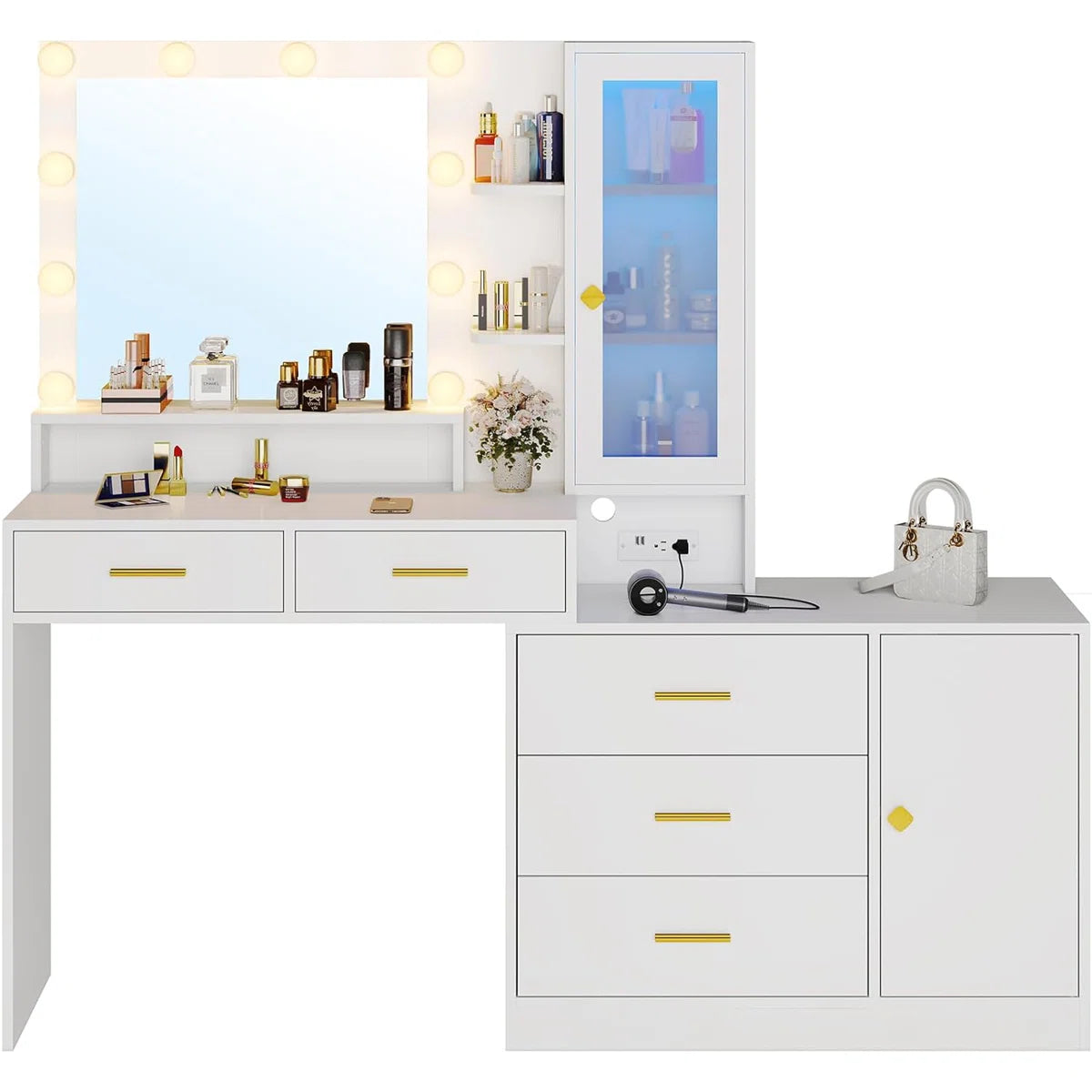 Caryol Vanity Table with LED Mirror Lights for Bedroom