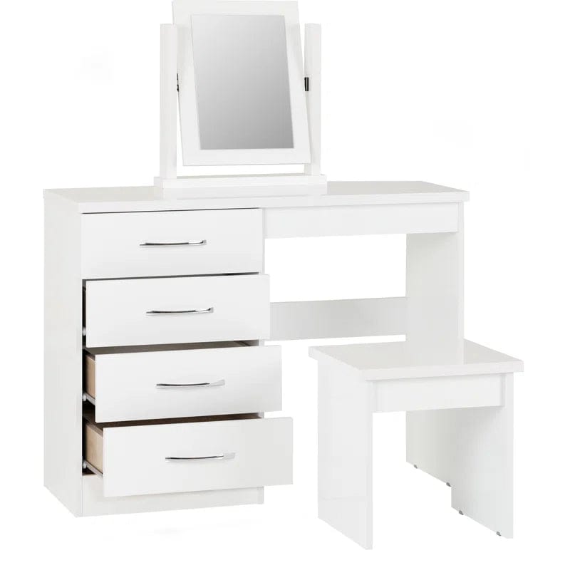 Makeup Vanity Desk with Mirror, White Vanity Table Set with 4 Drawers, Modern Vanity Table for Bedroom