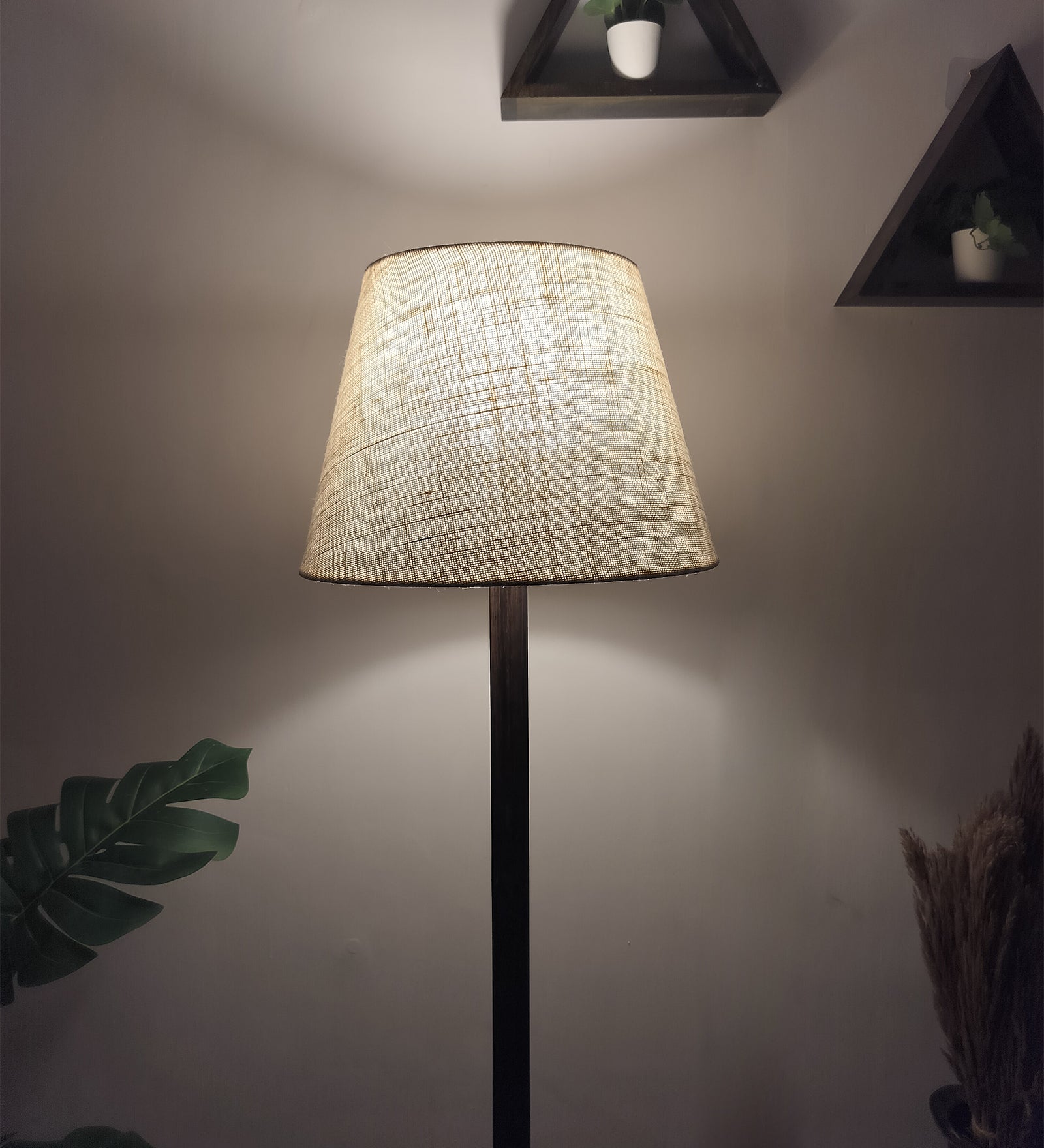 Celine Wooden Floor Lamp with Brown Base and Premium Beige Fabric Lampshade (BULB NOT INCLUDED)