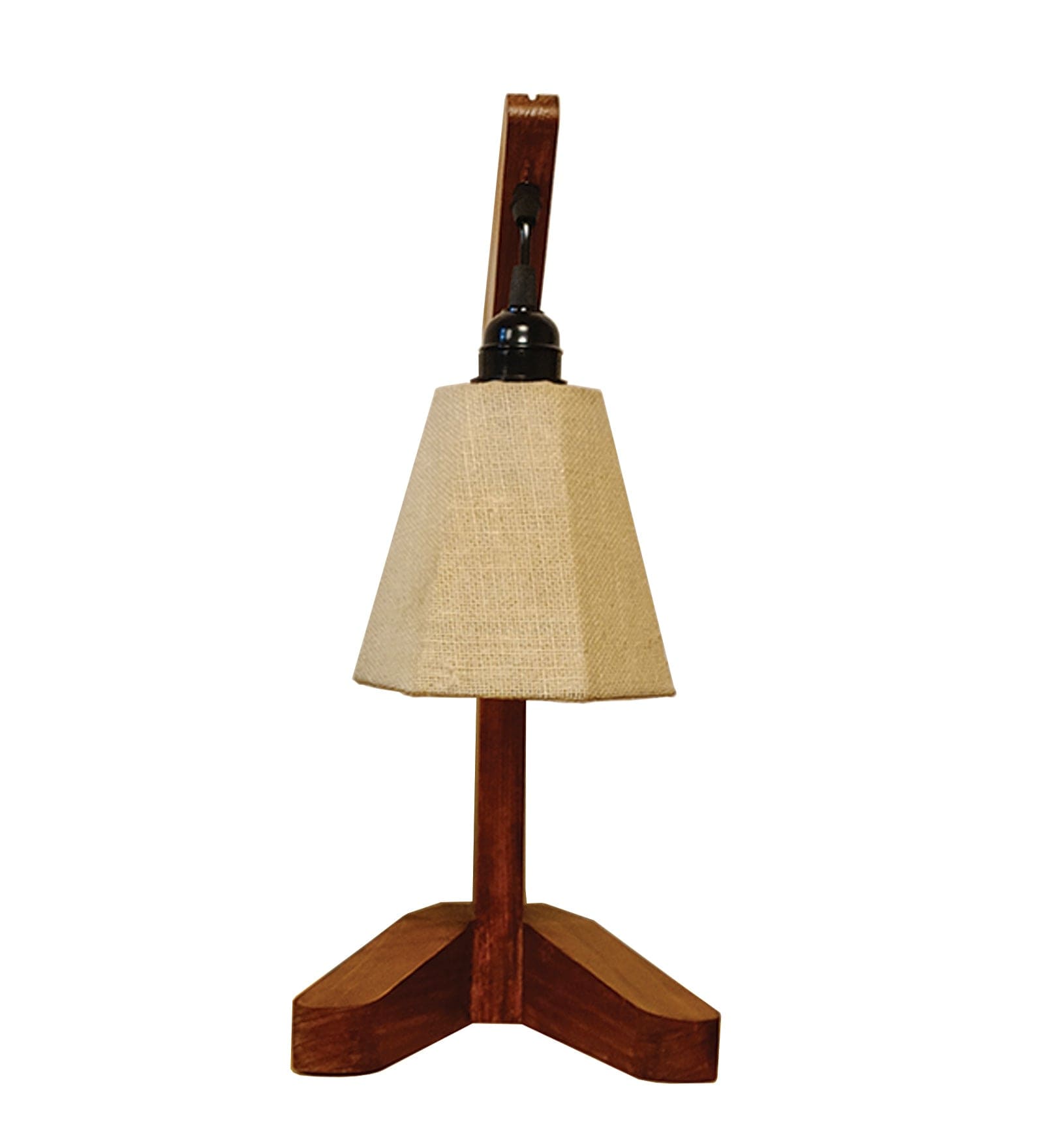 Charles Brown Wooden Table Lamp with White Jute Lampshade (BULB NOT INCLUDED)
