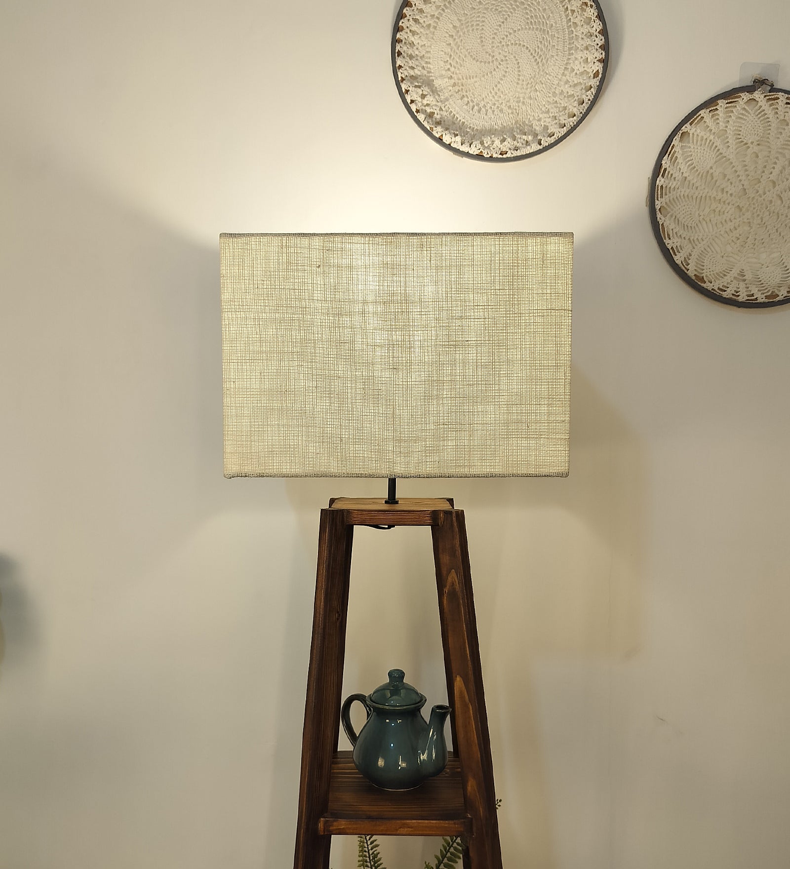 Charlotte Wooden Floor Lamp with Brown Base and Jute Fabric Lampshade (BULB NOT INCLUDED)