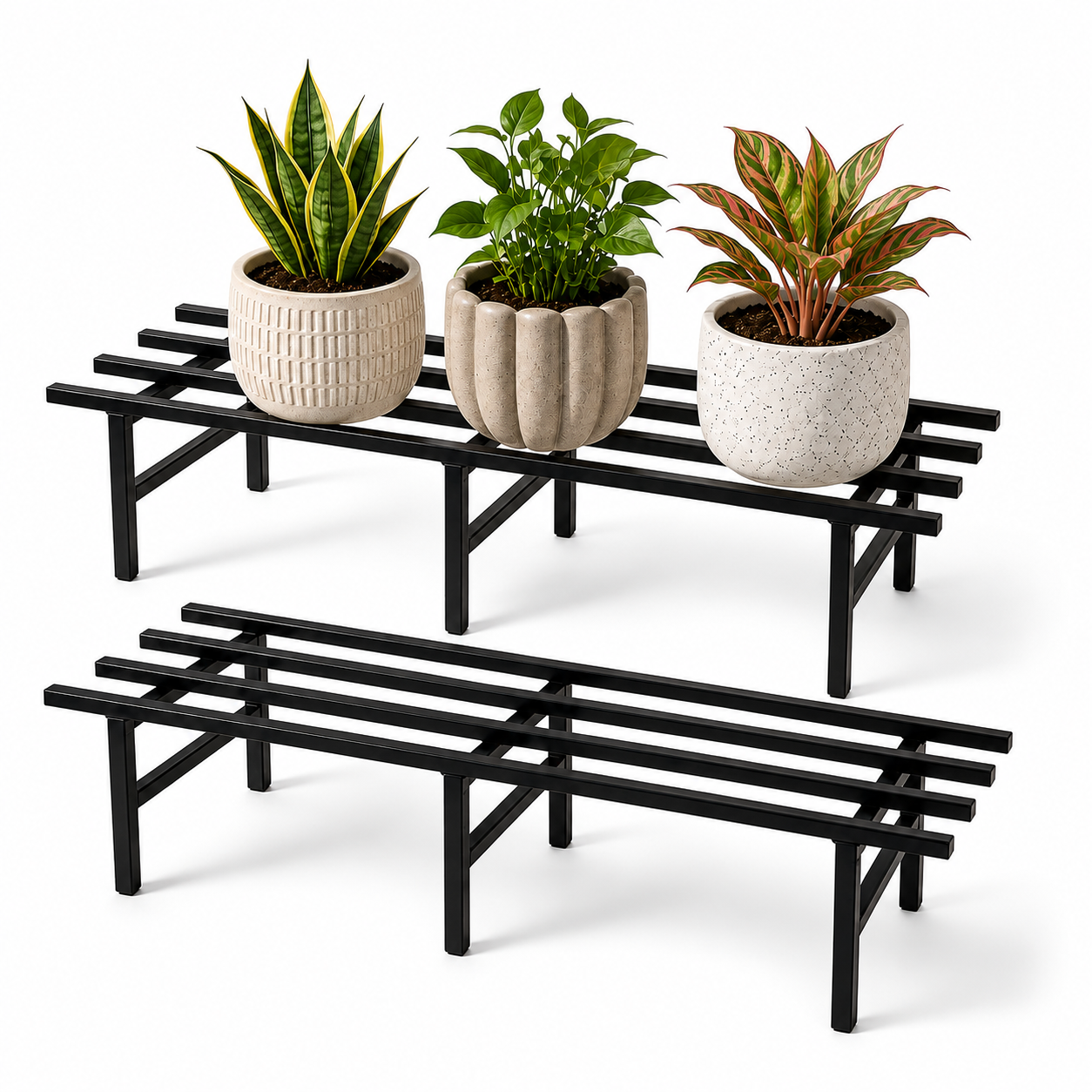 Robustt Horizontal Metal Pot Stand (Set of 2 ) / Plant Stand/Pot Stand- Ouch cart