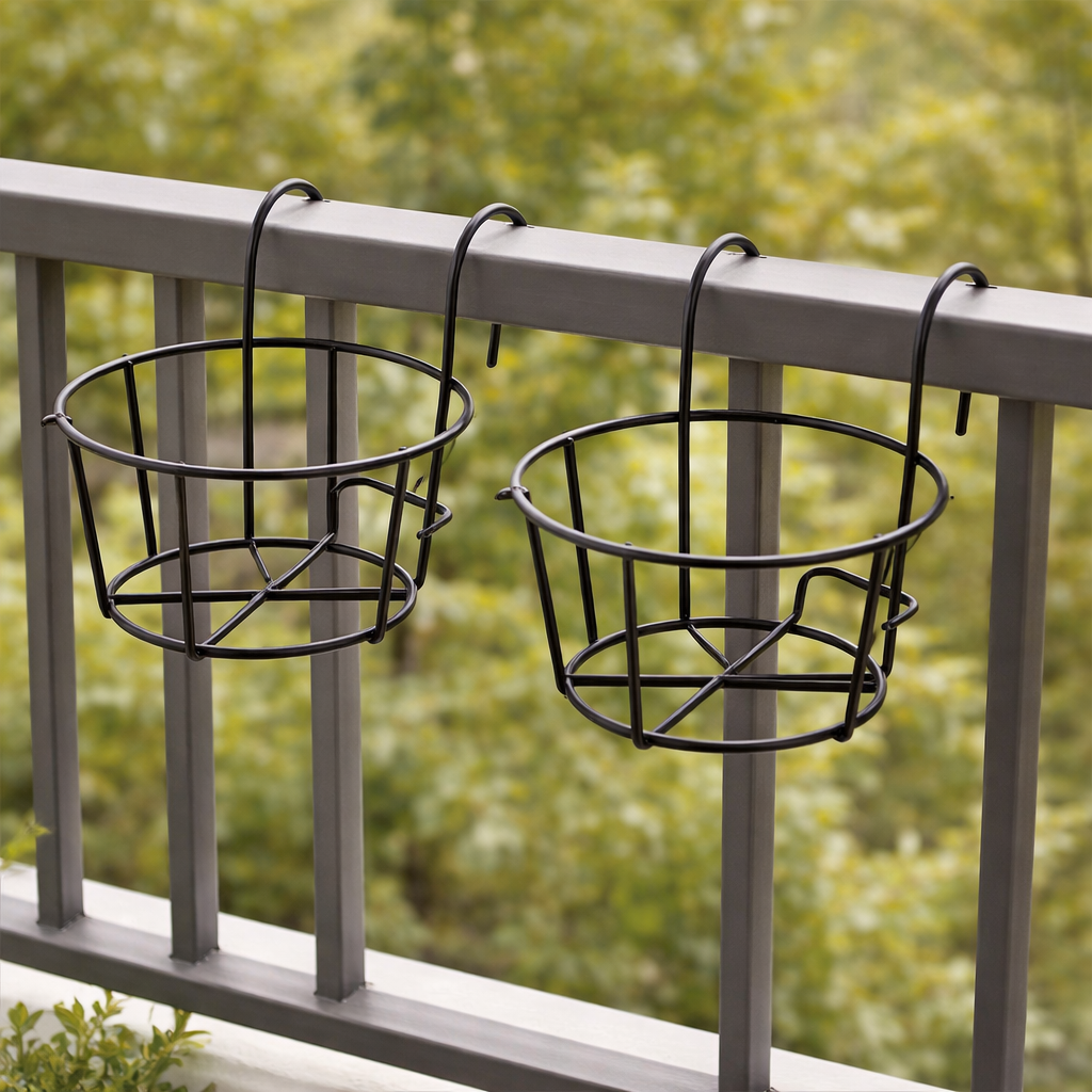 Round Metal Hanging Flower Pot Stand for Balcony Railing | Outdoor & Indoor Planter Holder