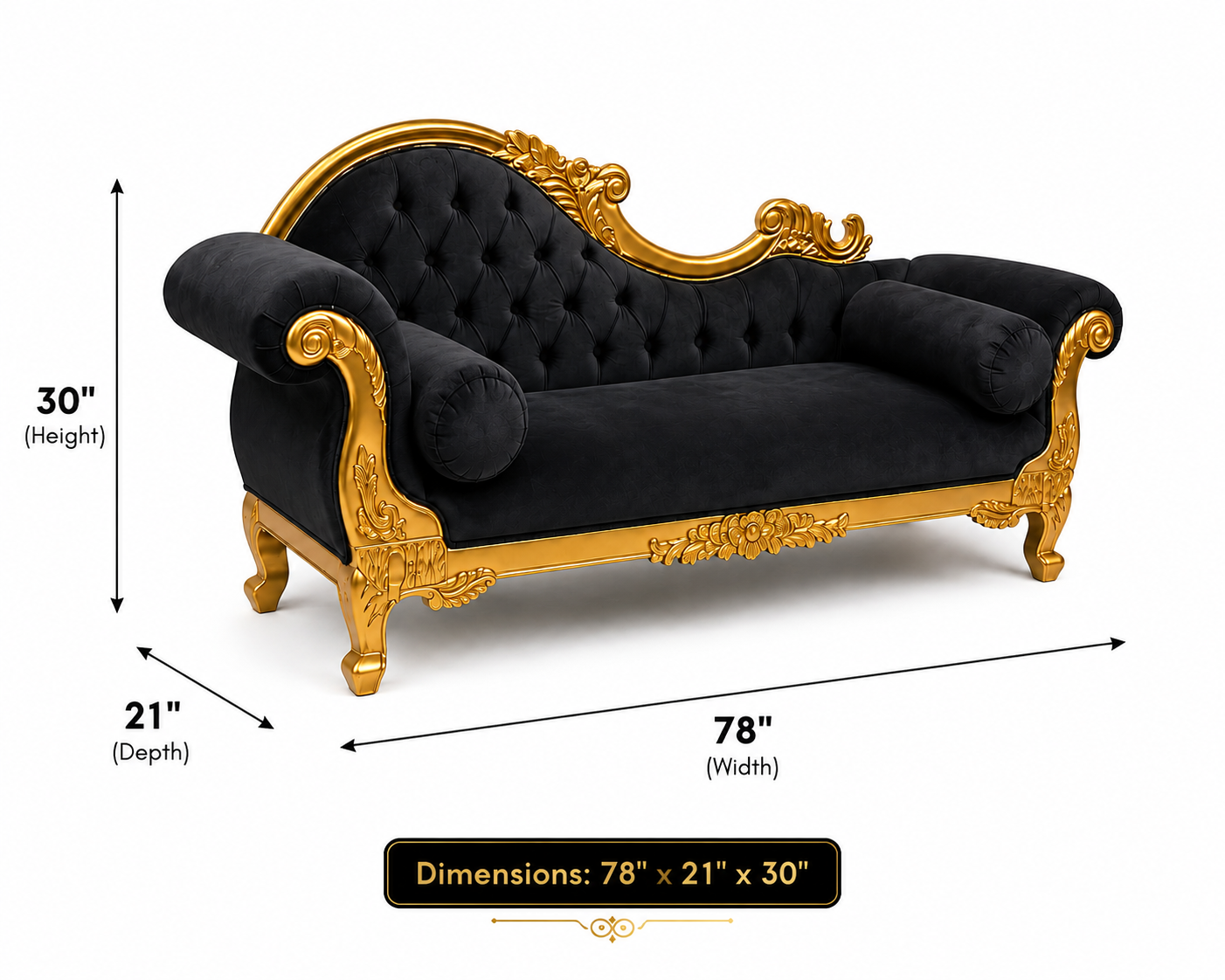 Handicrafts Teak Wood Couch in Black Velvet Upholstery