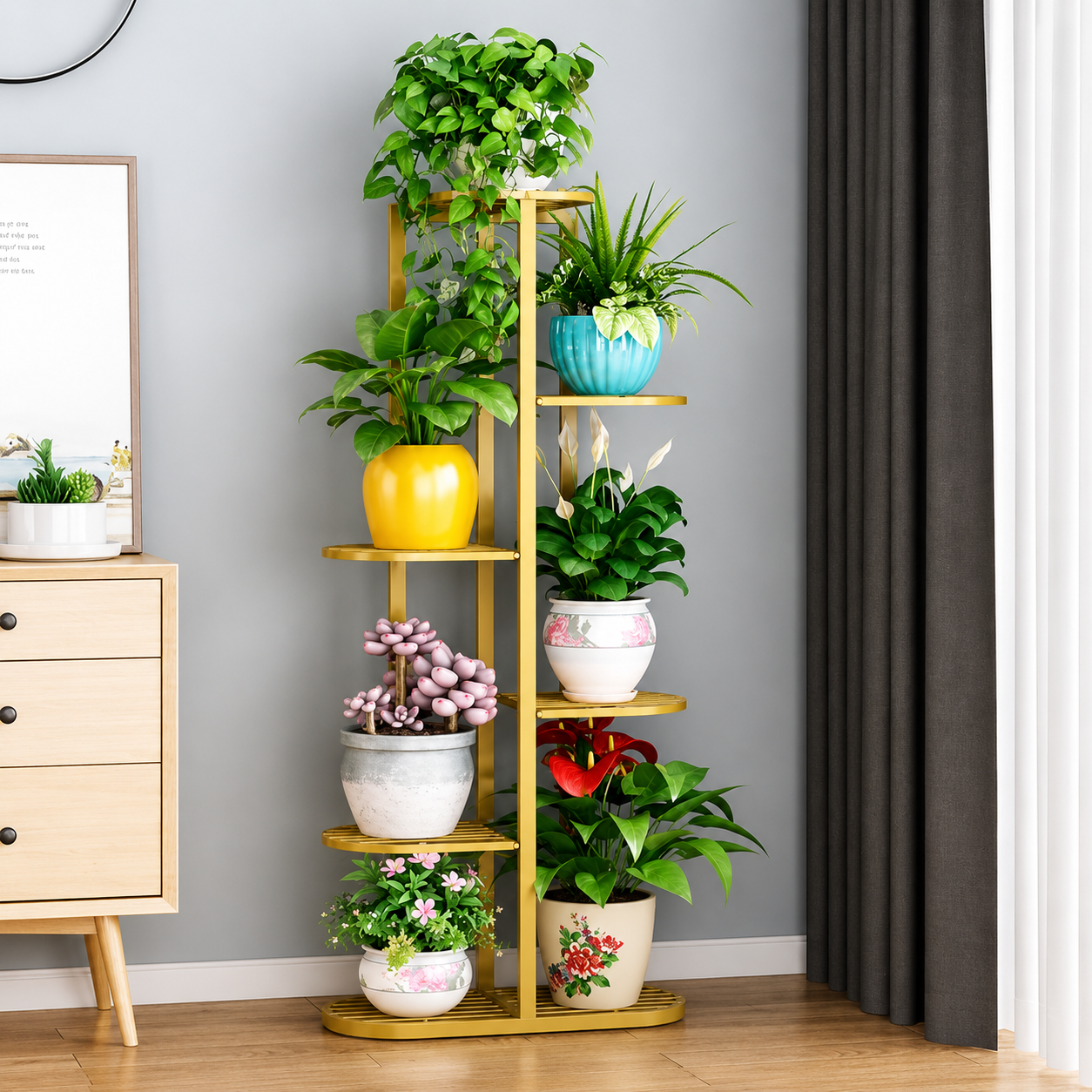 Plant Stand Metal 6 Tier 7 Potted Multiple Flower Pot Holder Shelf Indoor Outdoor Planter Display Shelving Unit For Patio Garden Corner