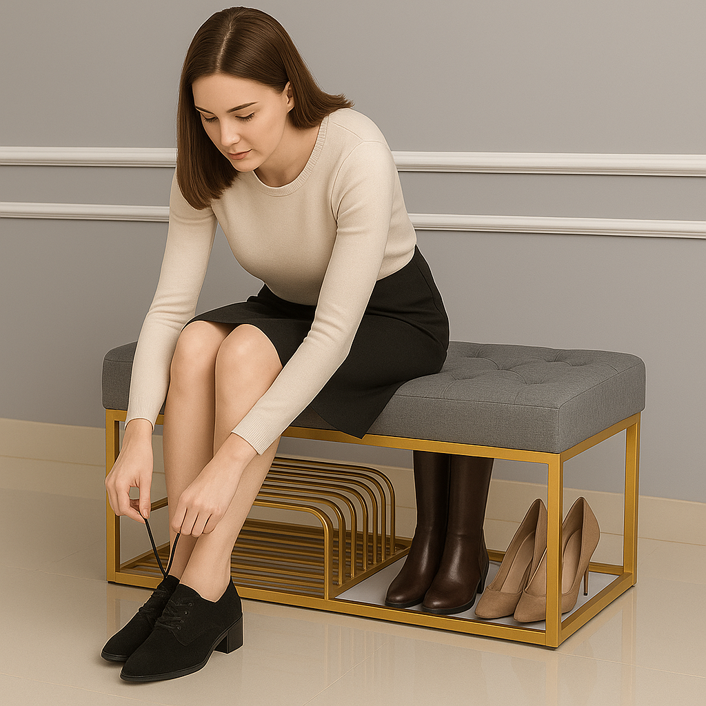 Velvet Upholstered Entryway Shoe Rack Bench with Storage