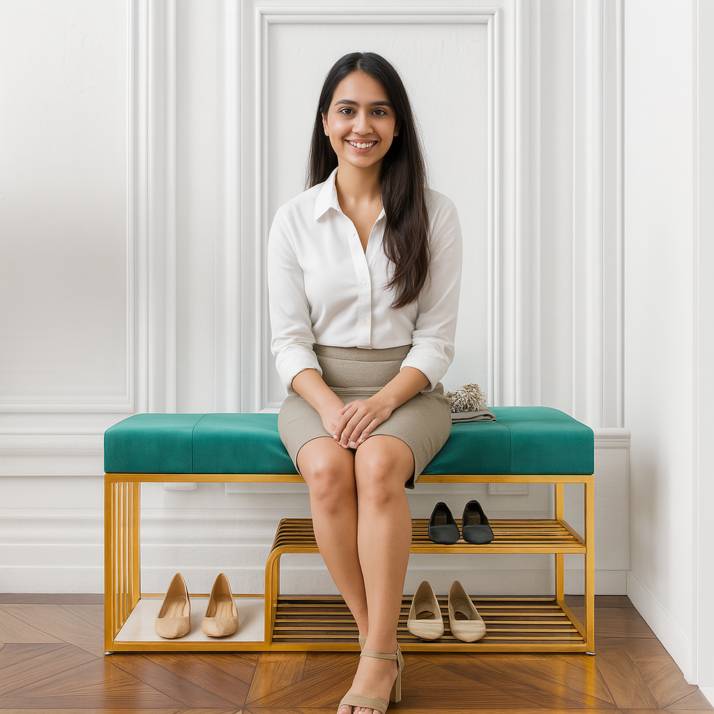 Velvet Upholstered Entryway Shoe Rack Bench with Storage