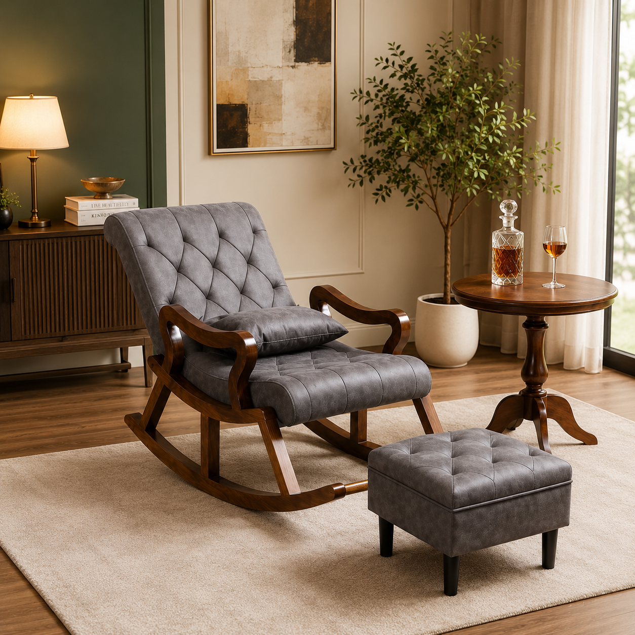 Wooden Rocking Chair with Footrest
