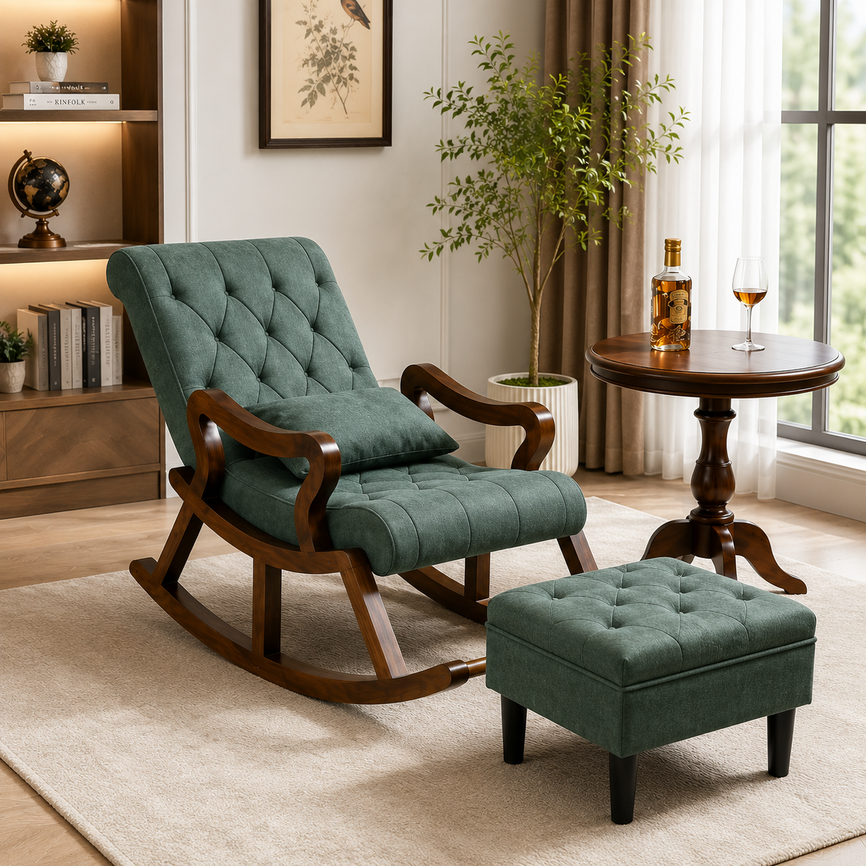 Wooden Rocking Chair with Footrest