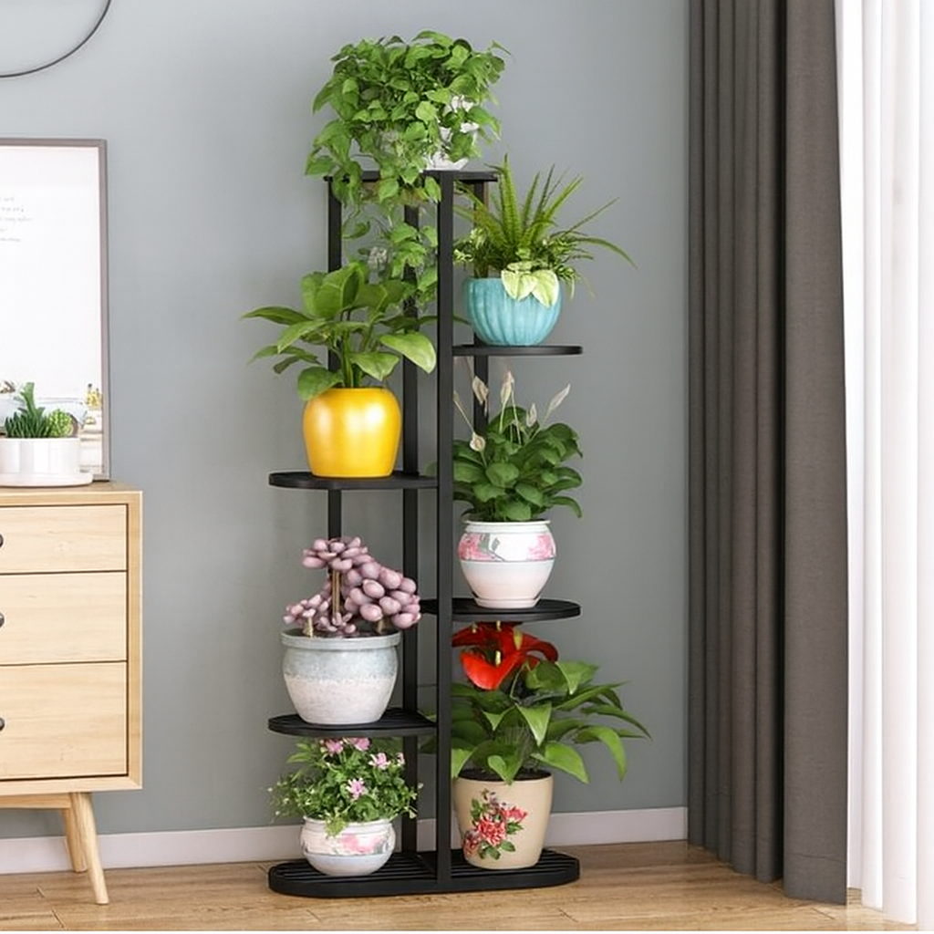 6-Tier Metal Plant Stand for 7 Pots – Indoor Outdoor Flower Shelf, Corner Planter Rack for Garden, Patio, Balcony & Living Room