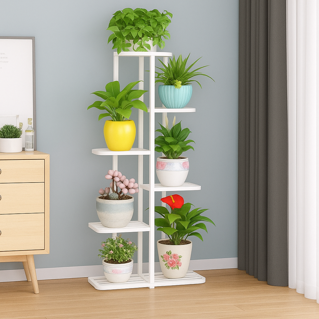 6-Tier Metal Plant Stand for 7 Pots – Indoor Outdoor Flower Shelf, Corner Planter Rack for Garden, Patio, Balcony & Living Room
