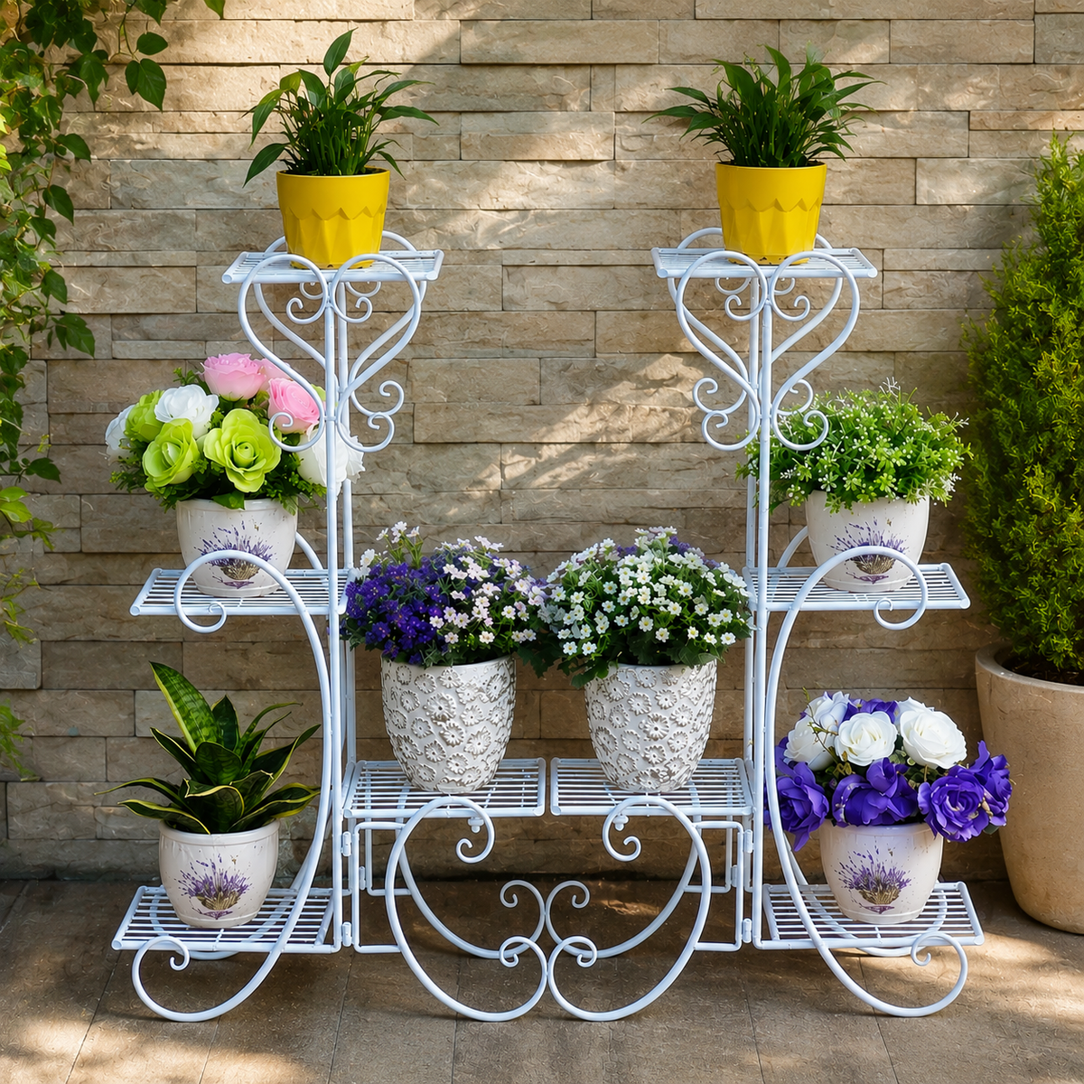 Metal Plant Stand Flower Holder Racks 8  Tier Shelves Patio Indoor Outdoor Garden Displaying Wrought Iron Flowers Planters Shelf Organizer