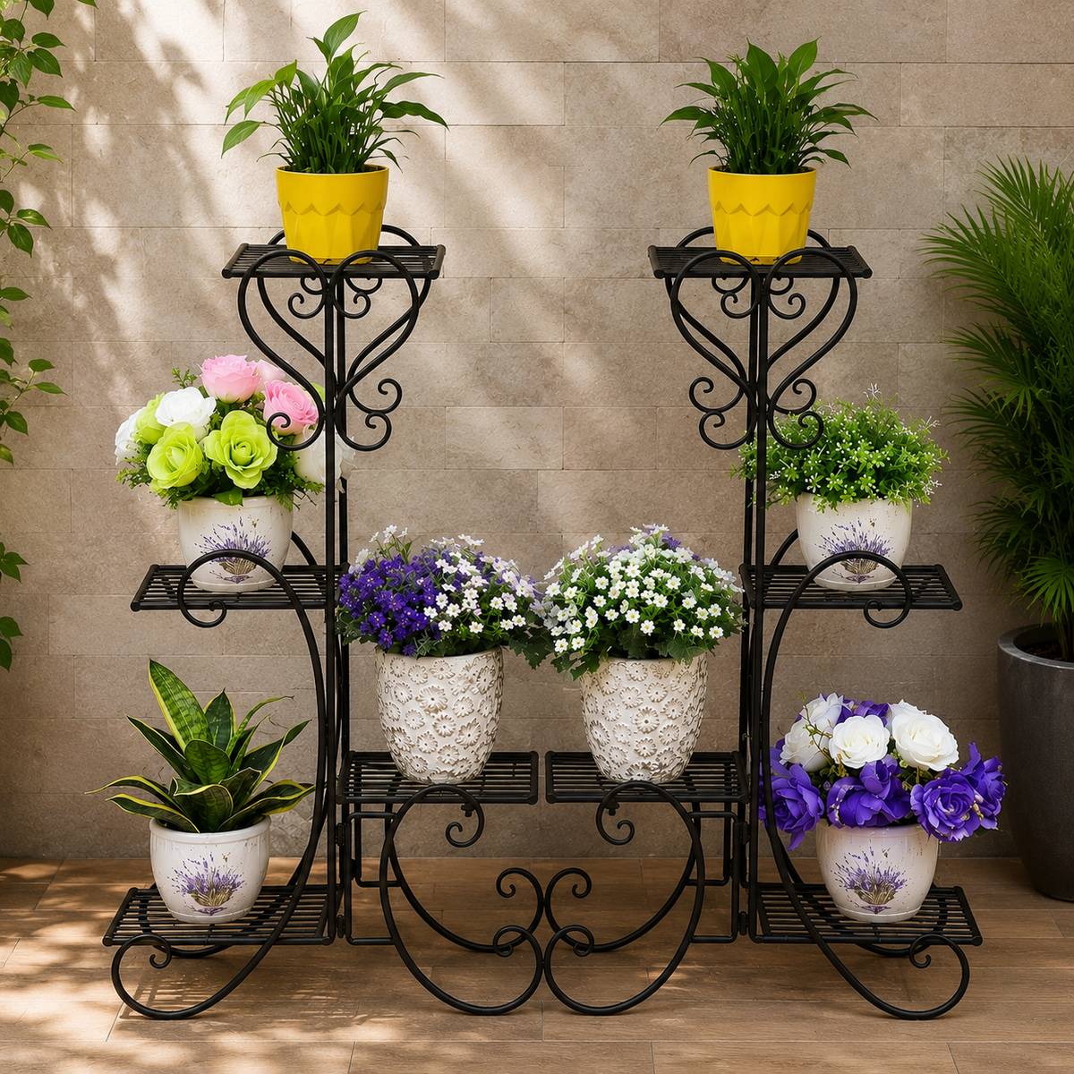 Metal Plant Stand Flower Holder Racks 8  Tier Shelves Patio Indoor Outdoor Garden Displaying Wrought Iron Flowers Planters Shelf Organizer