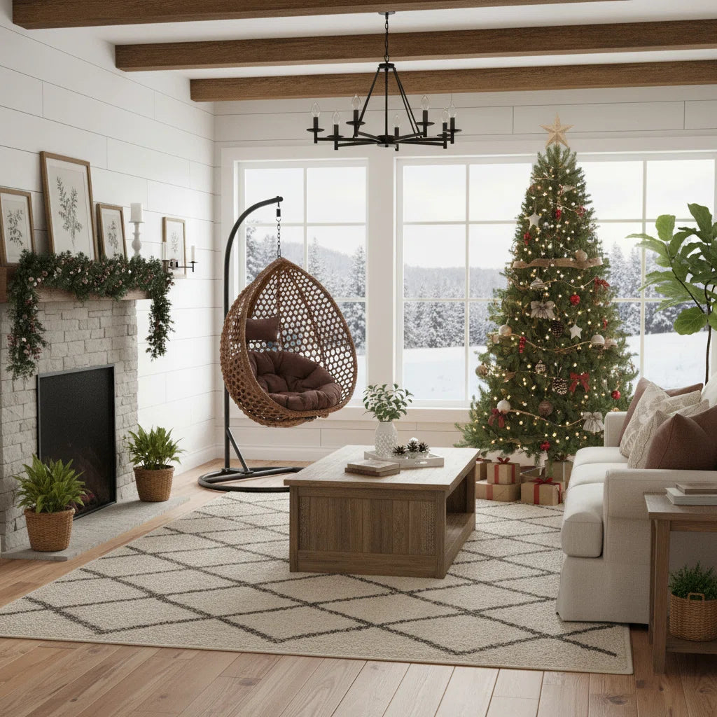 Ouch Cart Freestanding Wicker Egg Chair with Stand & Cushions – Indoor/Outdoor Hanging Swing Chair for Patio, Balcony, Garden, or Living Room