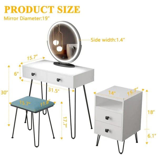 Noah Wide Vanity with Mirror Vanity wooden dressing table design with stool makeup modern corner mirrored dressing table