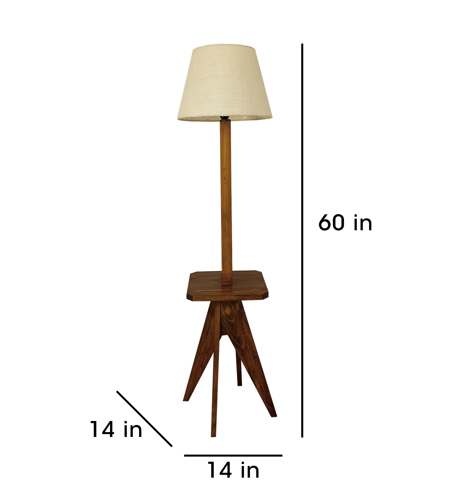 Claude Wooden Floor Lamp with Brown Base and Jute Fabric Lampshade (BULB NOT INCLUDED)