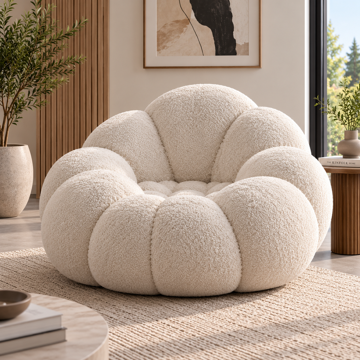 Cloud Lounge Chair for Living Room, Modern Round Boucle Accent Chair with Plush Cushioned Design, Cream Upholstered Sofa Chair for Bedroom, Reading Nook & Relaxation