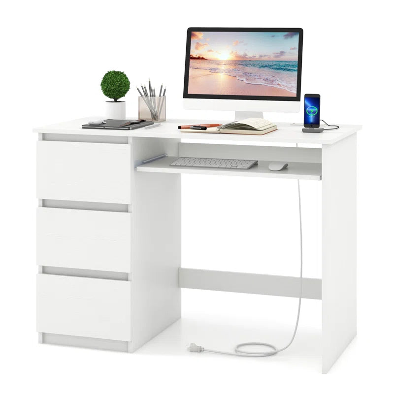 Multifunctional Desk with Charging Station, Keyboard Tray & 3 Drawers | Modern Computer Workstation