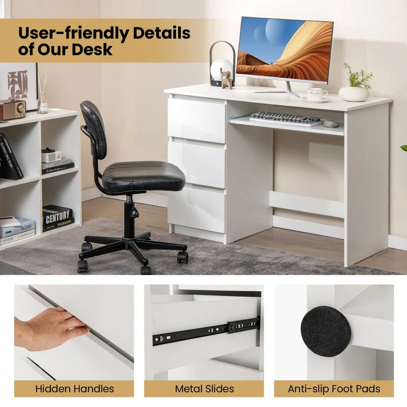 Multifunctional Desk with Charging Station, Keyboard Tray & 3 Drawers | Modern Computer Workstation