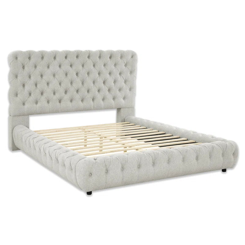 Contemporary Upholstered Bed With Tufted Headboard