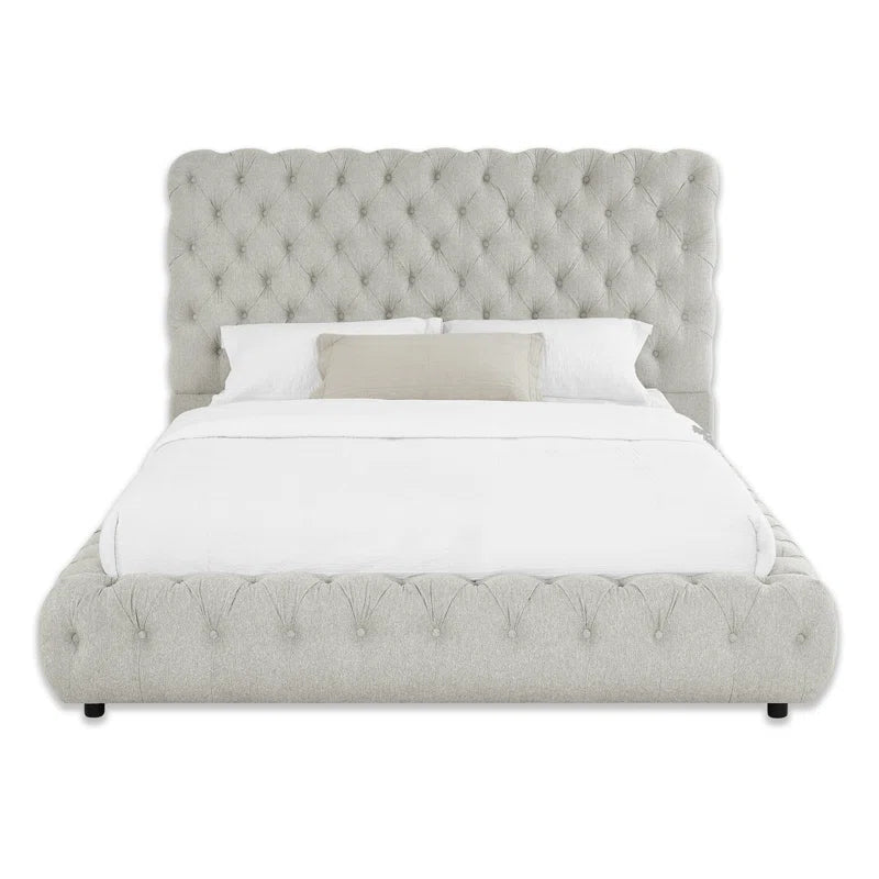 Contemporary Upholstered Bed With Tufted Headboard