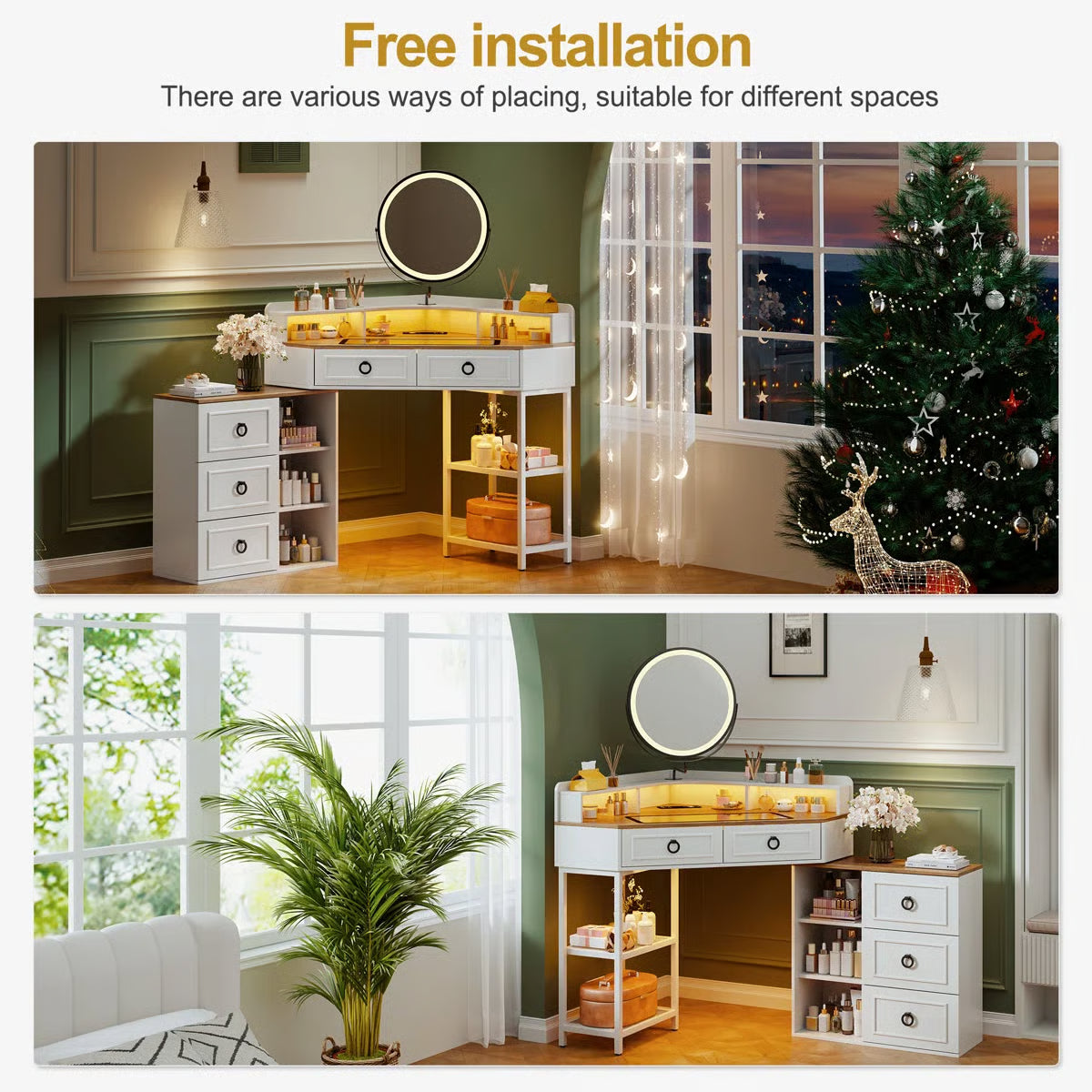 Corner Makeup Vanity Set with Mirror for Bedroom-OUCH CART | Dressing table 
