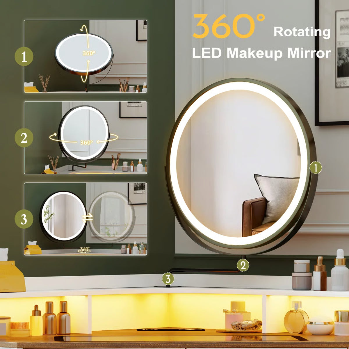 Corner Makeup Vanity Set with Mirror for Bedroom