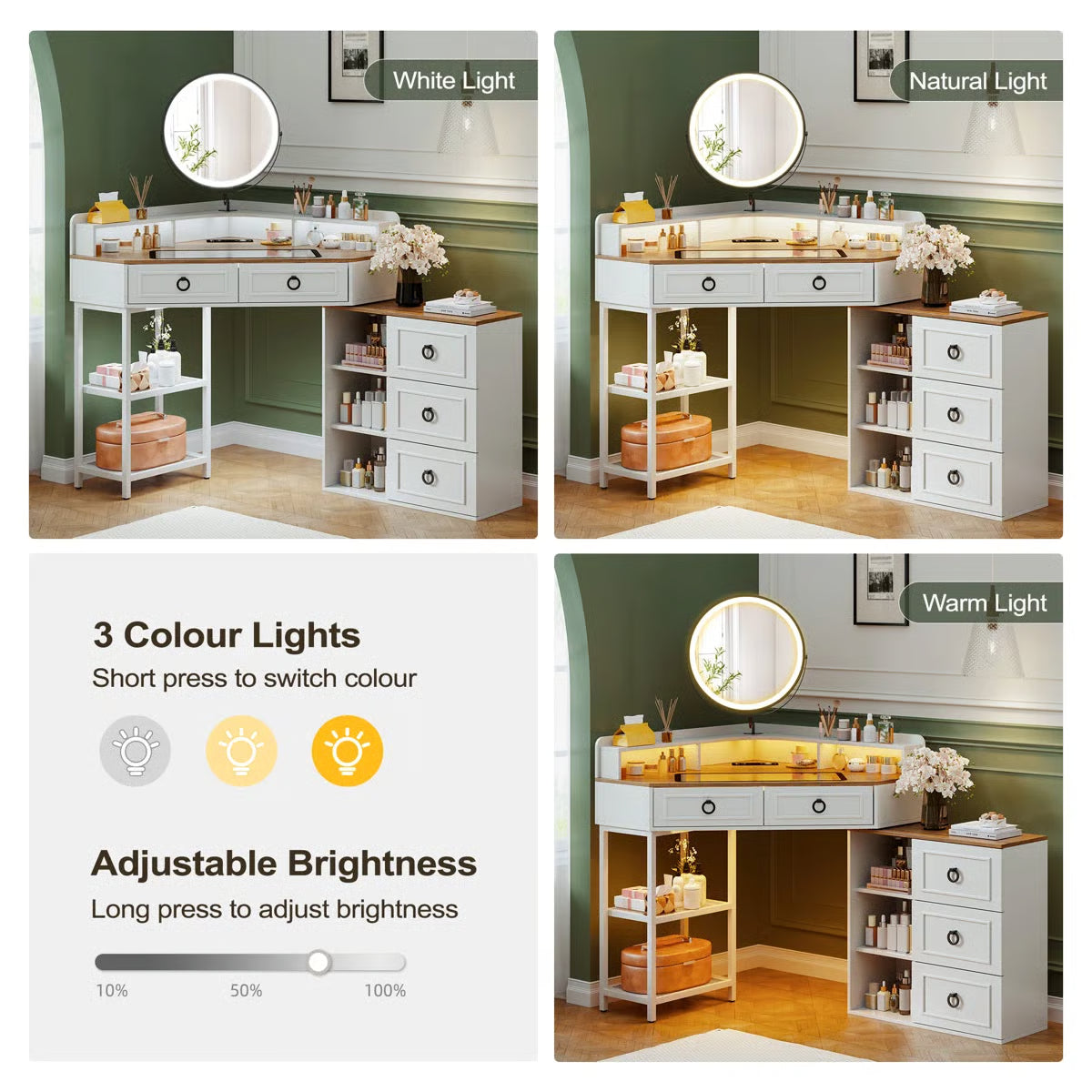 Corner Makeup Vanity Set with Mirror for Bedroom-OUCH CART | Dressing table 
