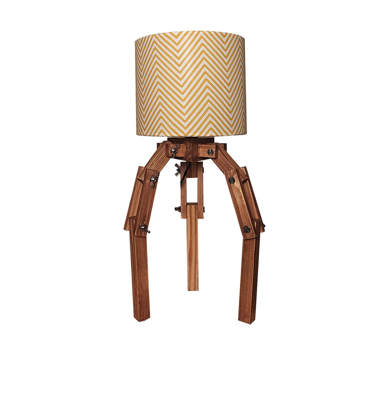 Crawler Brown Wooden Table Lamp with Yellow Printed Fabric Lampshade (BULB NOT INCLUDED)