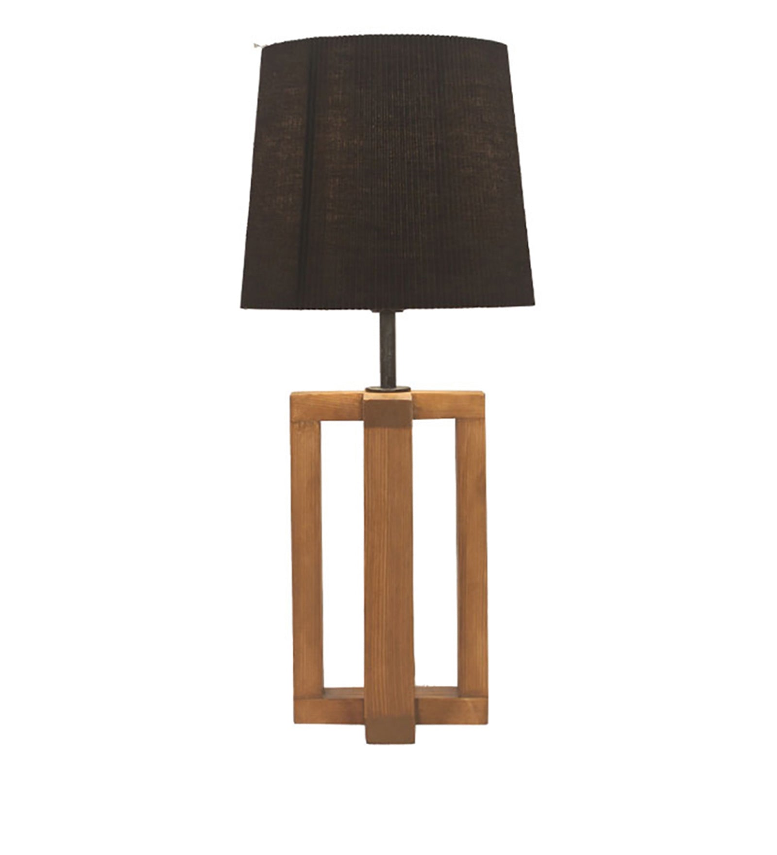 Criss Cross Brown Wooden Table Lamp with Yellow Printed Fabric Lampshade (BULB NOT INCLUDED)