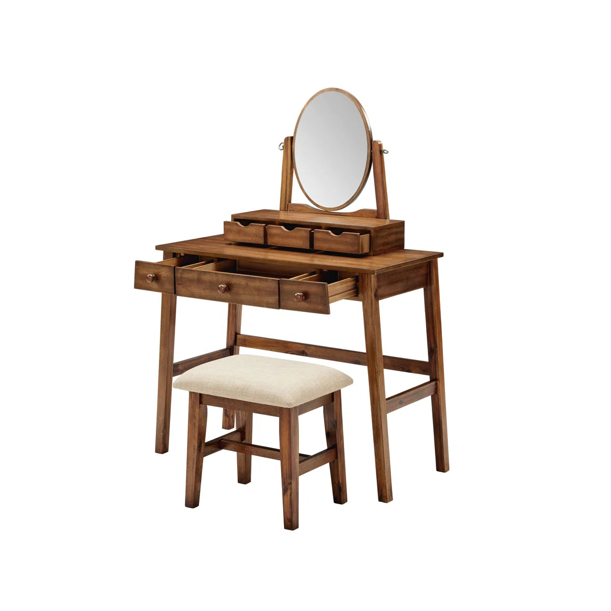 Classic 6-Drawer Vanity Set with Tilt Mirror & Upholstered Stool