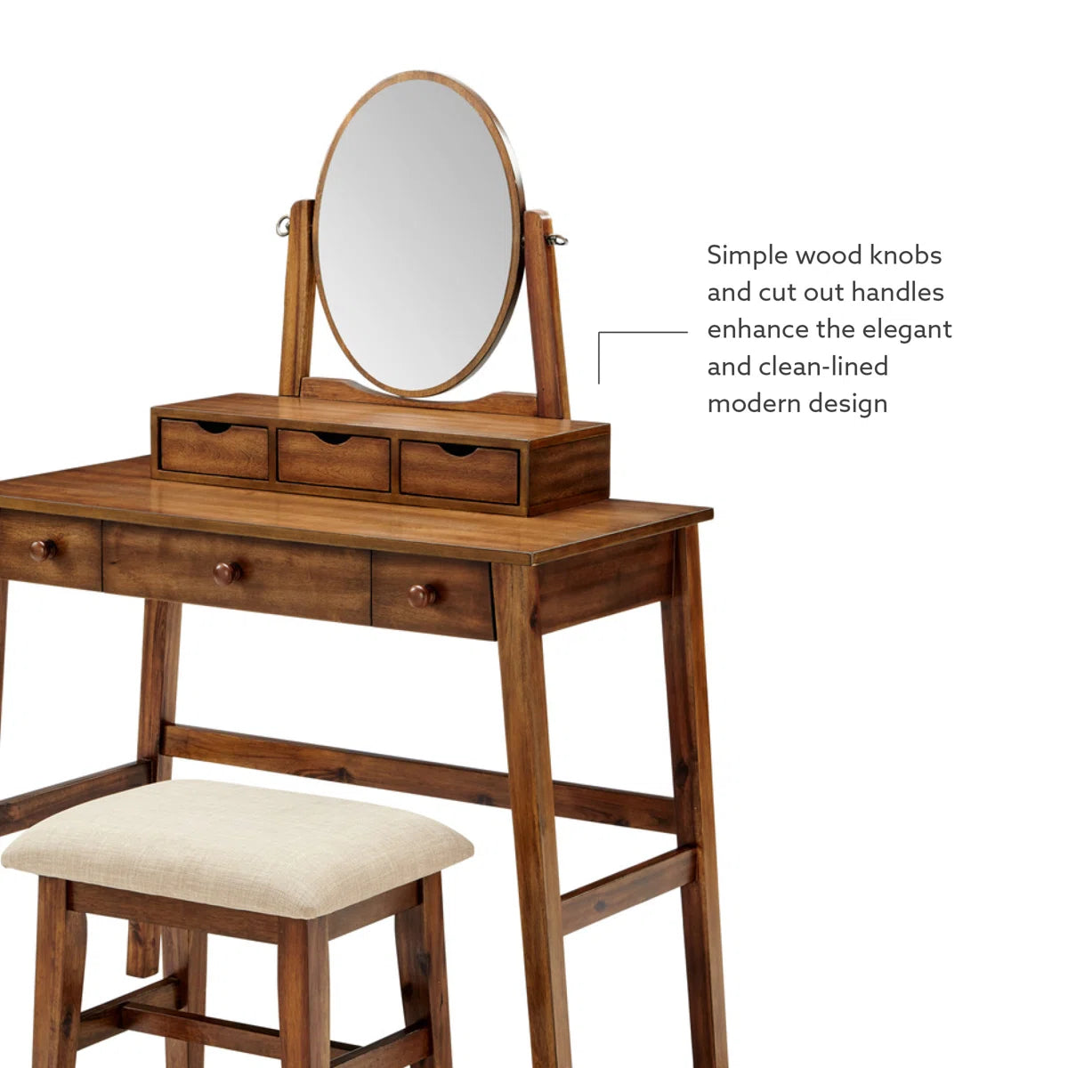 Classic 6-Drawer Vanity Set with Tilt Mirror & Upholstered Stool