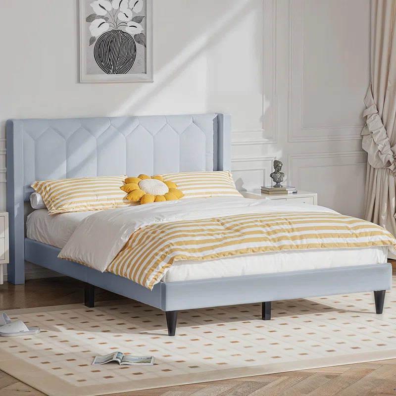 Crumbie Velvet Upholstered Platform Bed with Wingback Headboard