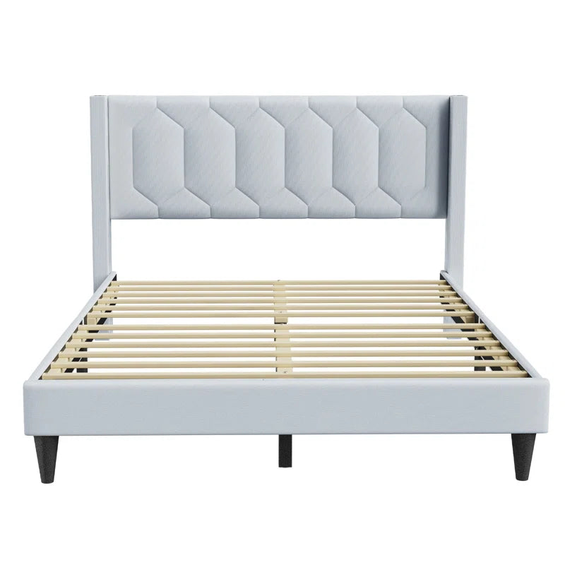 Crumbie Velvet Upholstered Platform Bed with Wingback Headboard