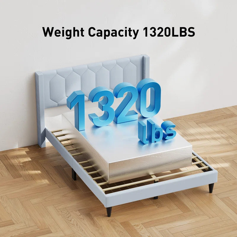 Crumbie Velvet Upholstered Platform Bed with Wingback Headboard