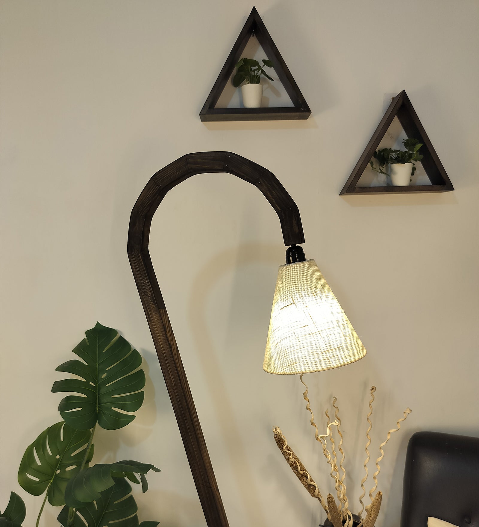 Cygnet Wooden Floor Lamp with Brown Base and Jute Fabric Lampshade