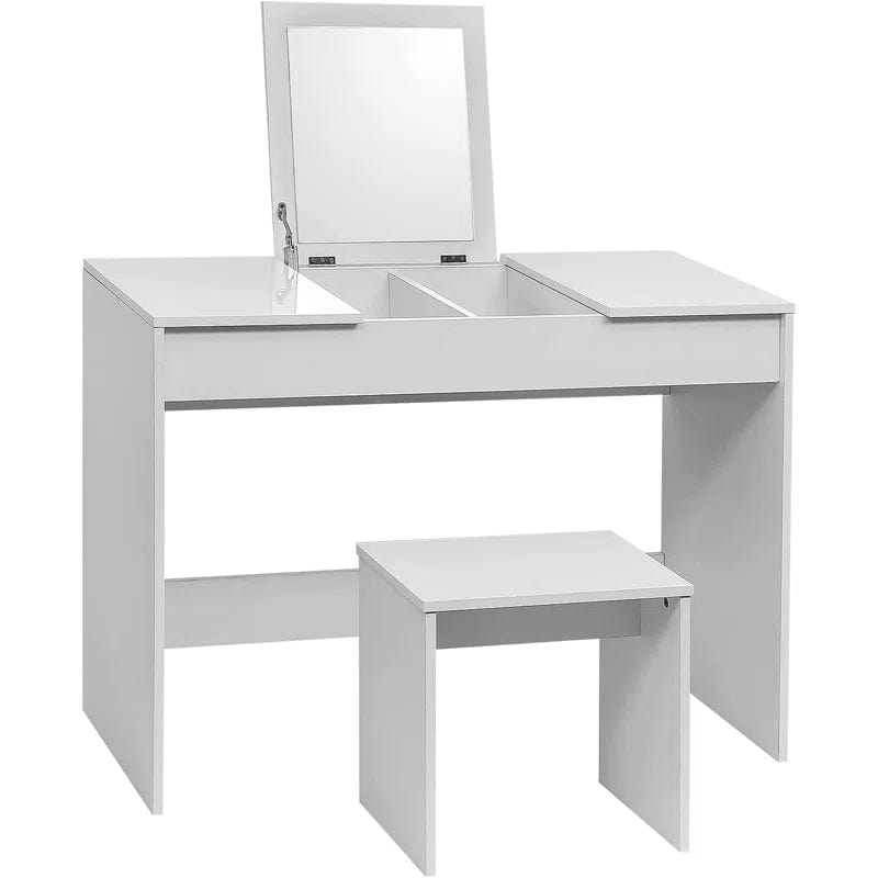 Vanity Set and Stool, HD Mirror Makeup Table with Drawers, Modern Vanity Table for Girls