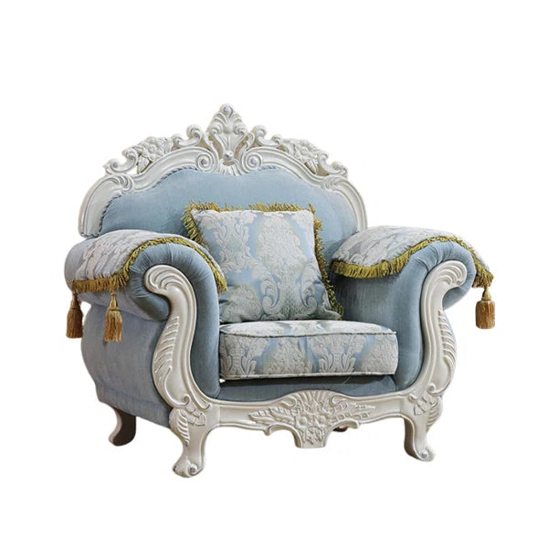 European Style Solid Wood Carved Fabric Sofa – Luxury Upholstered Living Room Sofa