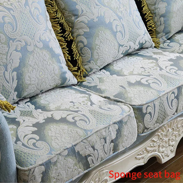 European Style Solid Wood Carved Fabric Sofa – Luxury Upholstered Living Room Sofa