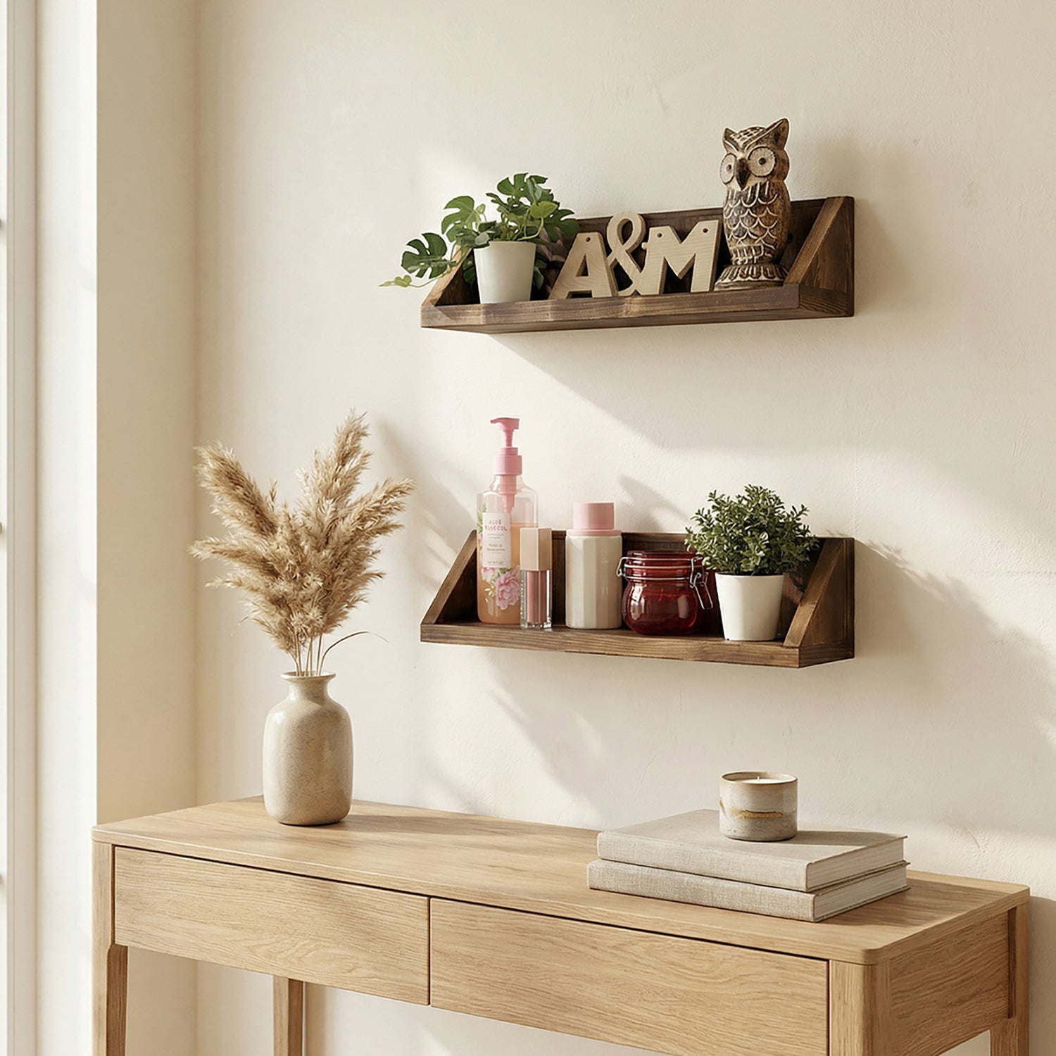 Daniel set of 2 Wooden Wall Shelf Organiser