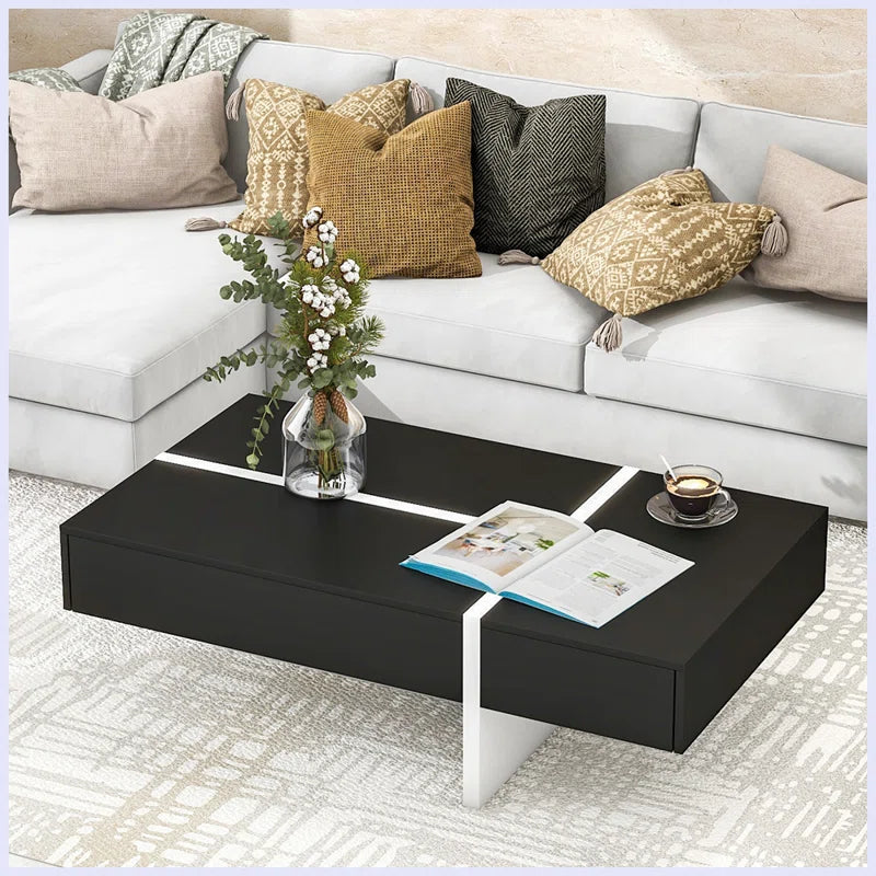 High Gloss Black & White Modern Rectangular Coffee Table