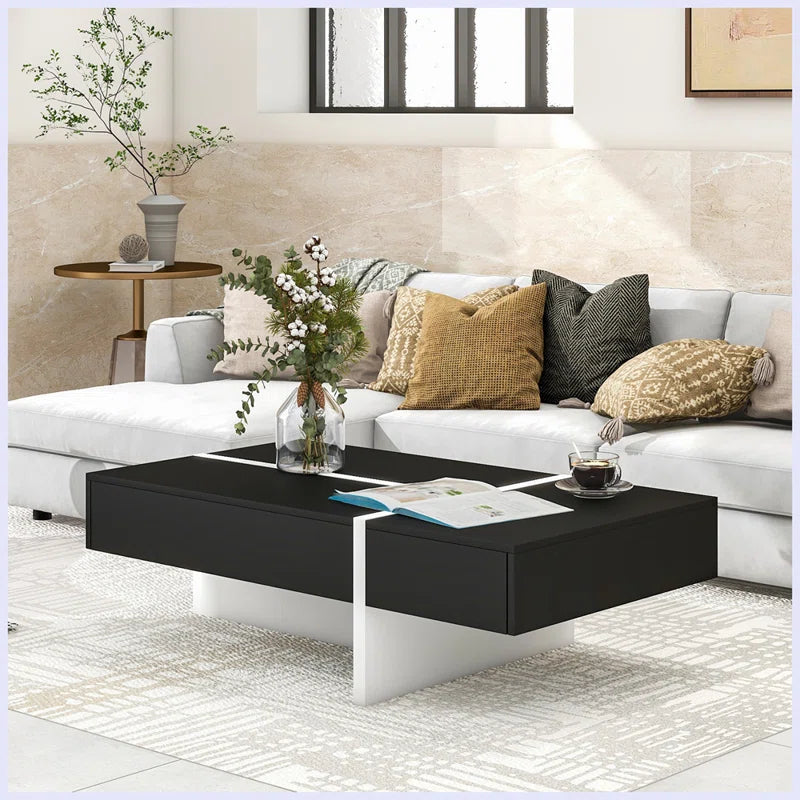 High Gloss Black & White Modern Rectangular Coffee Table