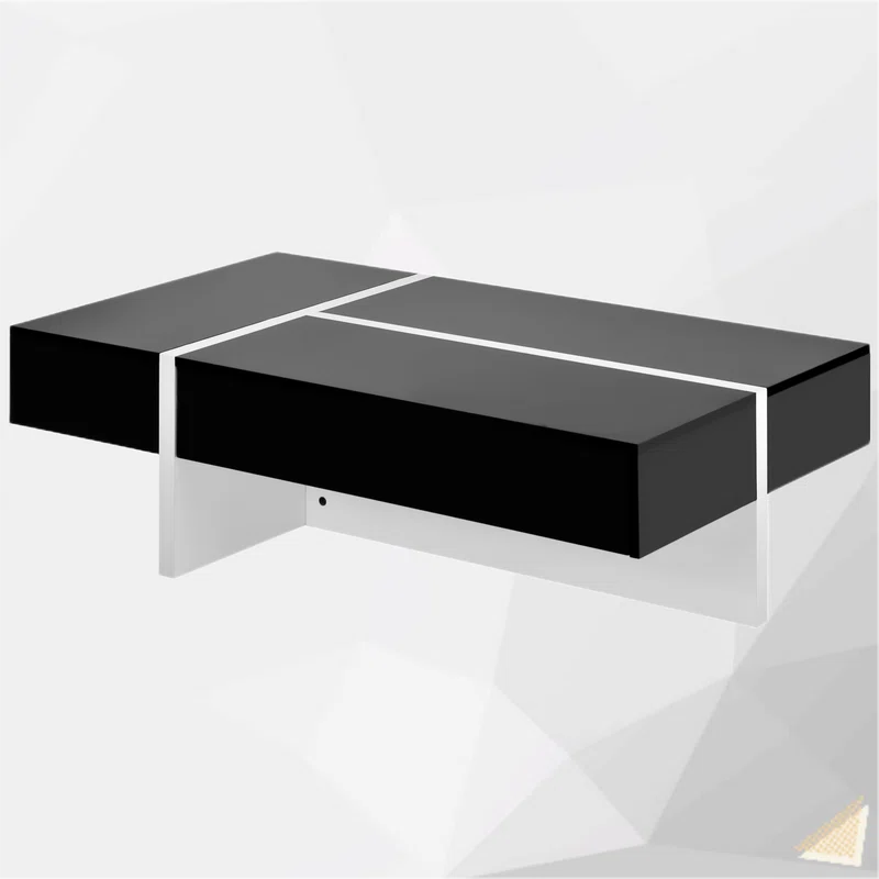 High Gloss Black & White Modern Rectangular Coffee Table